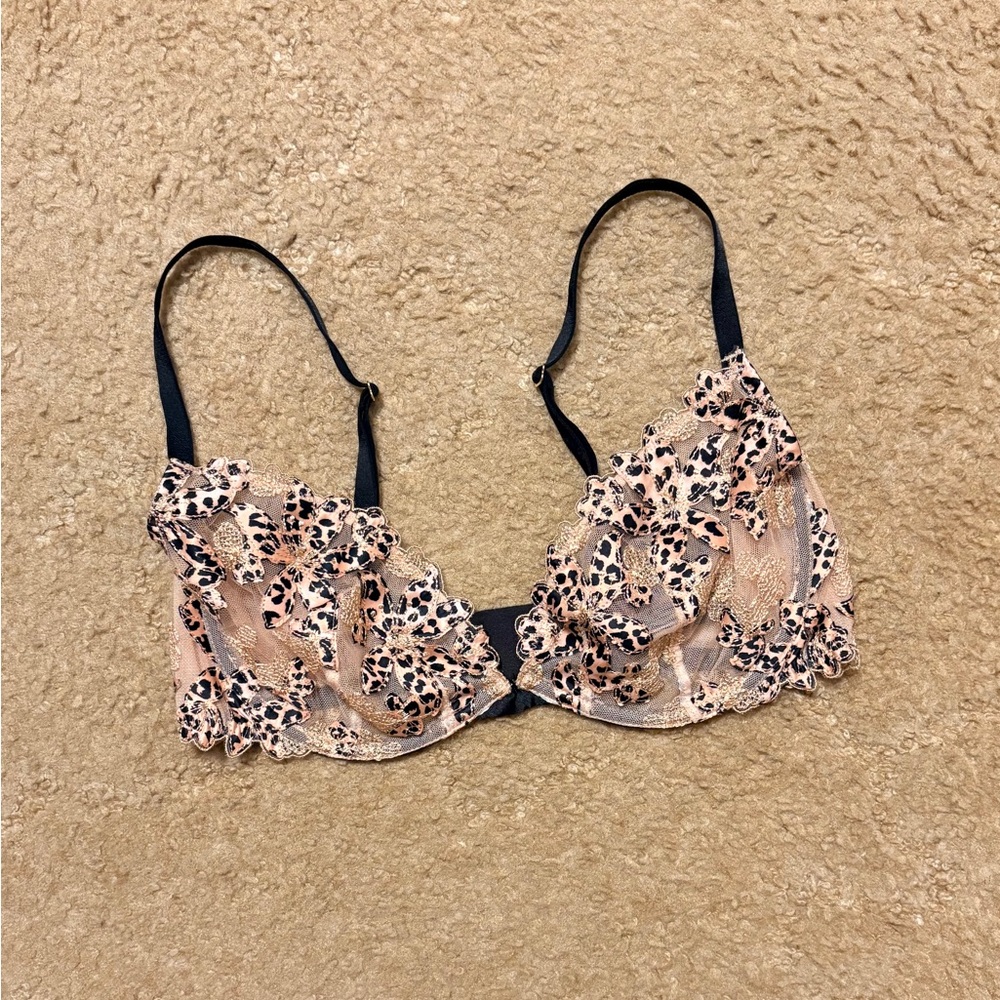 Victoria's Secret tan and Black Leopard Lace Balconette Bra